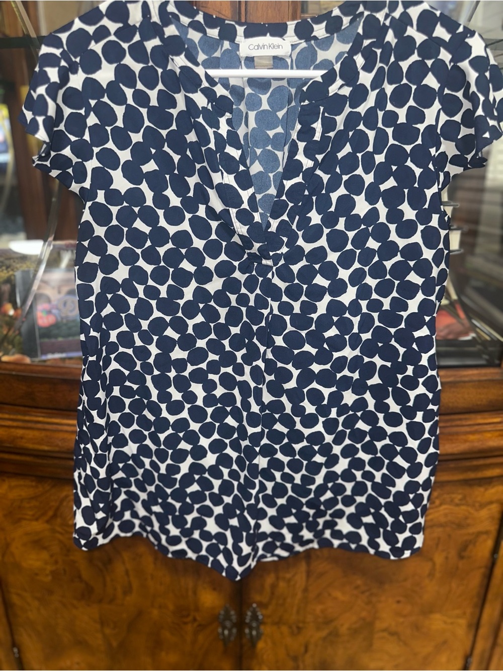 Calvin Klein Navy & White Knot-Front Short Sleeve Tunic